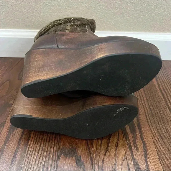 BED STU Bruges Teak Rustic Brown Leather Bootie Boots Slouch Wooden Wedge Sz 7.5 - Picture 10 of 16